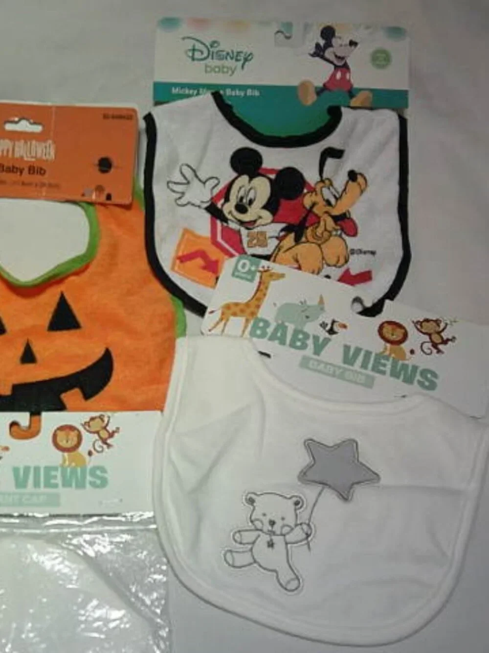 NEW LOT DISNEY MINNIE & MICKEY MOUSE & PUMPKIN BABY BIBS w/ TEDDY BEAR SET 👶